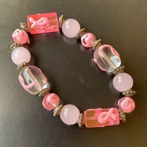 Pink Ribbon Breast Cancer Awareness Bracelet Classic Pink Stretch